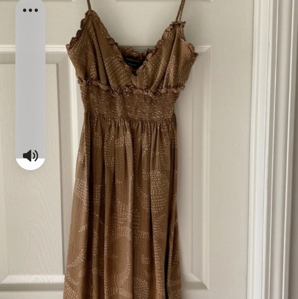 BCBGMAXAZRIA dress with brown and white polka dots